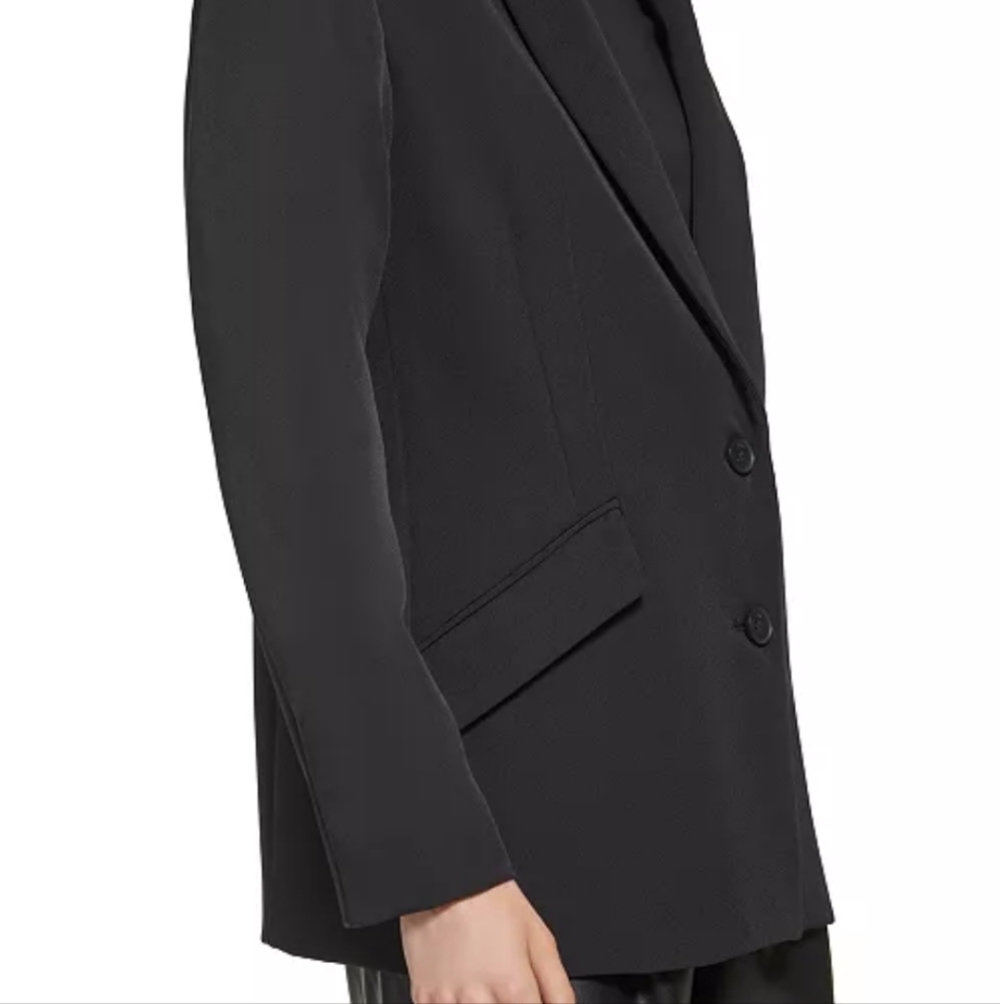DKNY black women's peak lapel two button long sleeve blazer - Picture 6 of 11